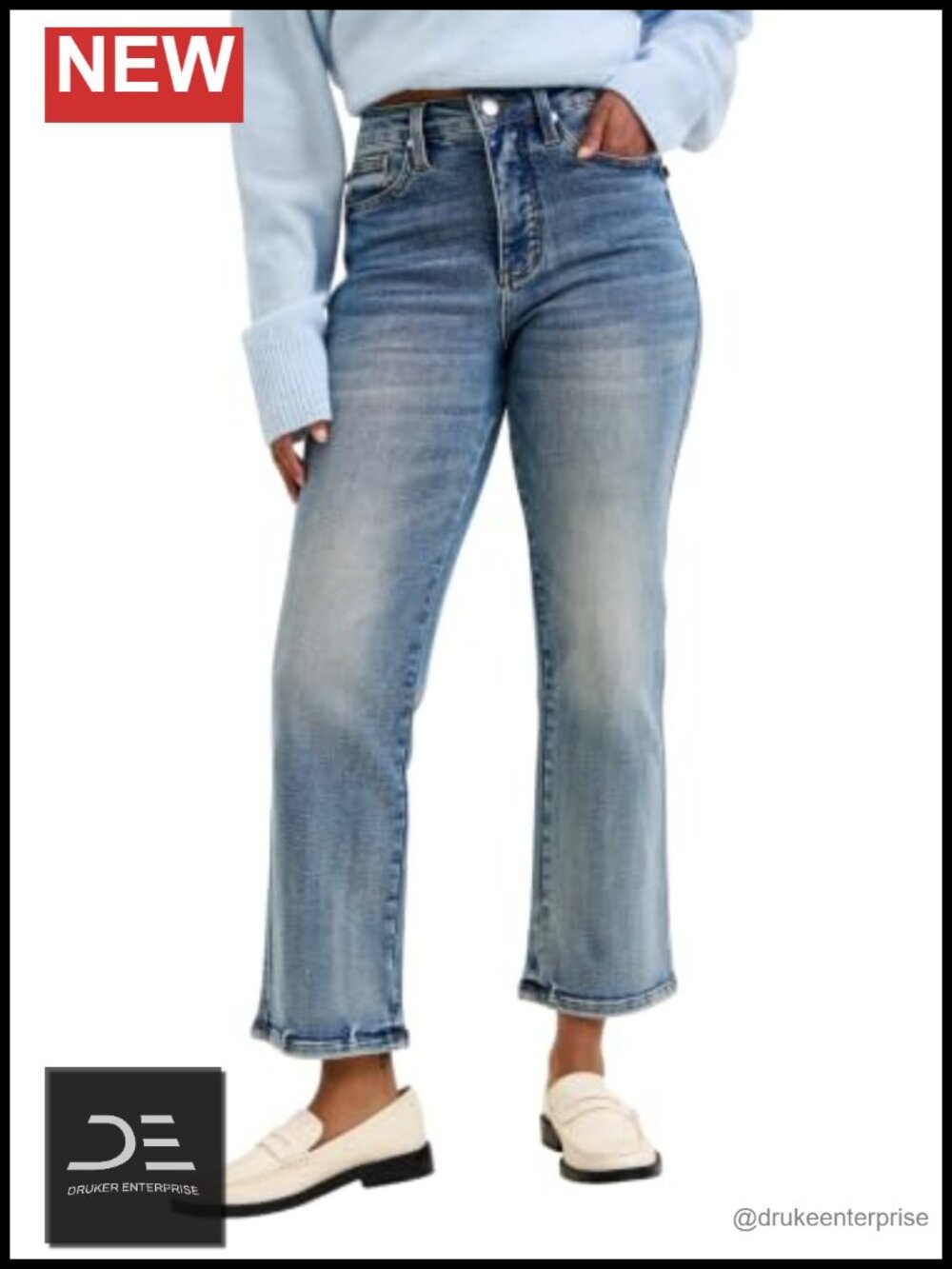 Women's High Waisted Straight Ankle Jeans with Tummy Control